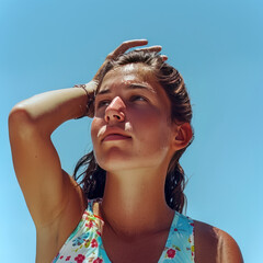 Portrait of a young woman on a hot day in summer - 774199655