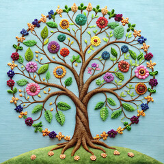 tree embroidered on fabric