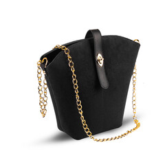 Ladies bag. Female small black velvet handbag  Isolated, white background