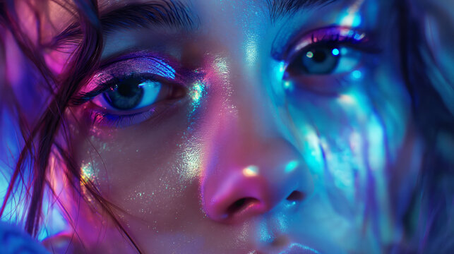 Holographic Beauty Portrait. Generative AI