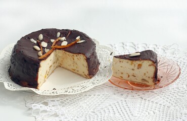 Cheesecake with chocolate icing as Easter festive traditional cake - 774200623