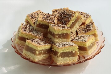 tasty cake and cup of coffee as dessert