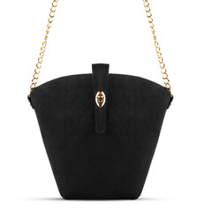 Ladies bag. Female small black velvet handbag  Isolated, white background