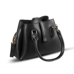 luxury black leather holding female fashion hand bag isolated  on white background