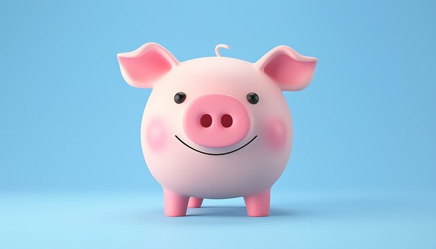 Pink piggy bank on blue background. 3d render illustration.