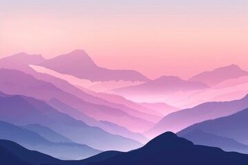 Fototapeta premium Minimalist of mountain landscape with a morning, pink sky, wallpaper illustration
