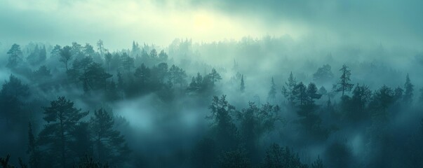 Fototapeta na wymiar Dense fog at dawn