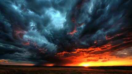 Dramatic contrast of dark storm clouds and the bright - obrazy, fototapety, plakaty
