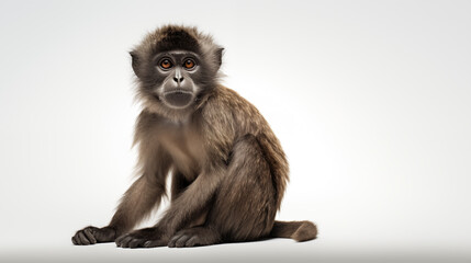 Young Macaque Monkey Seated on White Background. Generative AI