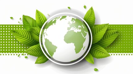 Earth globe on green leaves background, Earth Day illustration, banner