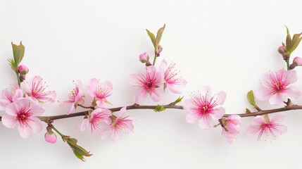 pink cherry blossom on white