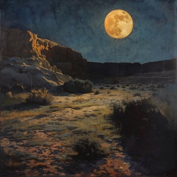 Harvest moon illuminates a rugged landscape