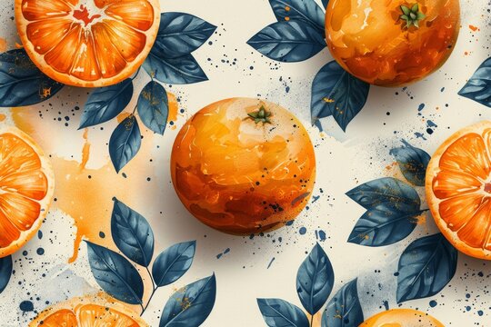 Summer fruits Orange and leaves brushed strokes style, seamless pattern modern, suitable for fashion, fabric, textile, wallpaper, cover, web, wrapping and all prints.
