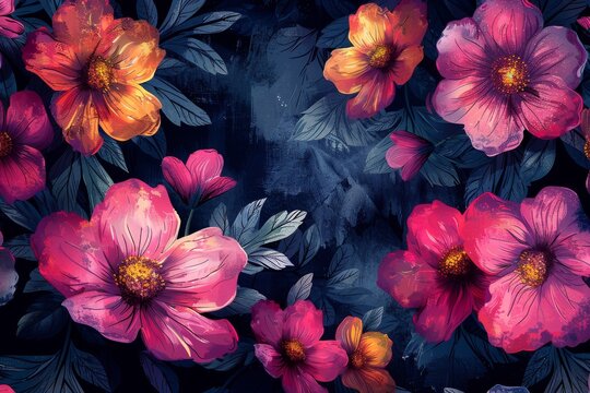 Flowers painted with brush strokes colourful floral seamless pattern modern illustration for fashion, fabric, textile, wallpaper, covers, web, wrapping, and all print applications