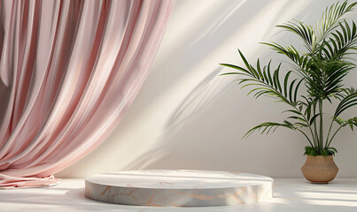 Elegance Displayed Terakota Luxurious Fabric Draped Elegantly Beside a Matching Pedestal Podium