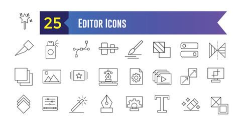 Editor icons set. Set of editor icons for ui design isolated. Outline icon collection. Editable stroke.