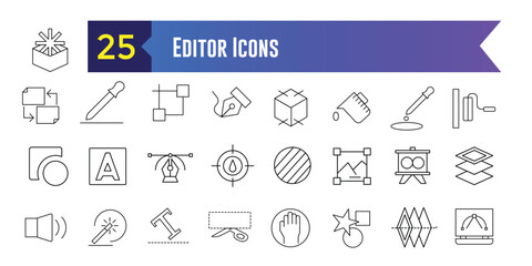 Editor icons set. Set of editor icons for ui design isolated. Outline icon collection. Editable stroke.
