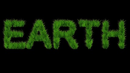 Beautiful illustration of Earth text with green grass effect on plain black background