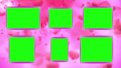 Beautiful illustration of empty green photo album with pink hearts background