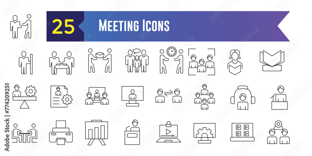Poster meeting icons set. outline set of online meeting vector icons for ui design. outline icon collection