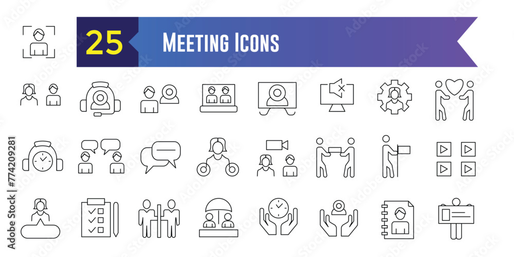 Poster meeting icons set. outline set of online meeting vector icons for ui design. outline icon collection