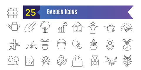 Garden icons set. Set of Garden vector icons for web design. Outline icon collection. Editable stroke.