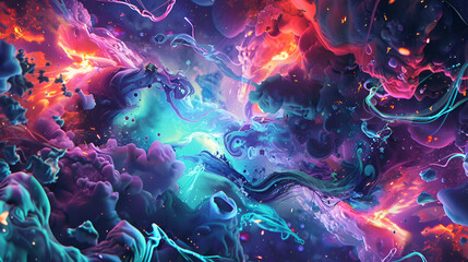 Wavy fiery abstraction with smoke. The illustration, Abstract space background with nebulae and stars ,- Colorful nebula galaxy stars, clouds and universe
