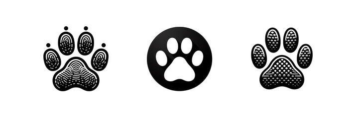 Set of Silhouette icon of Dog or cat paw print illustration, isolated over on transparent white background