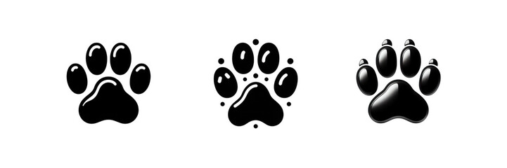 Set of Silhouette icon of Dog or cat paw print illustration, isolated over on transparent white background