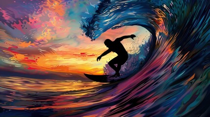 Fototapeta na wymiar A man is surfing on a wave in the ocean