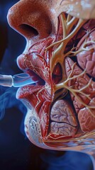 Closeup animation of the respiratory system during snoring highlighting airway obstruction vivid and informative