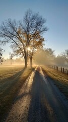 Fototapeta premium Misty morning on a country road