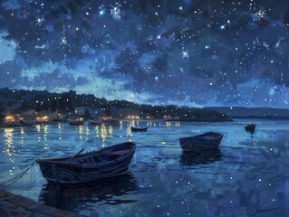 Nightfall brings a tapestry of stars over a serene bay