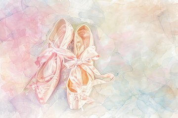 Two pink ballet slippers with ribbons on them - obrazy, fototapety, plakaty
