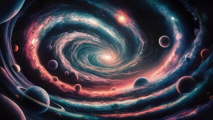 Beautiful Wallpaper of Galaxy Space with Planets, generative, ai