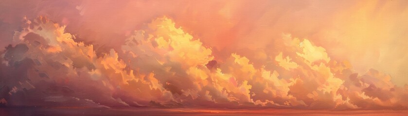 Oranges and pinks merge in a soft dreamy cloudscape - obrazy, fototapety, plakaty