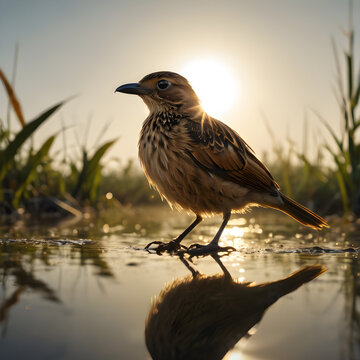 The image can be named Birds at Sunset by the Lake, capturing the essence of a bird in a natural setting during a beautiful sunset by the water