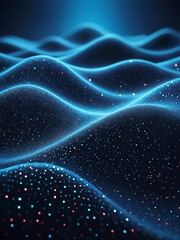 Fototapeta na wymiar Abstract blue interweaving of colored dots and lines, Wave of dots and particles technology background and weave lines. Abstract background. Network connection structure. ai