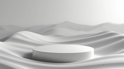 Round podium for product display with landscape ambient occlusion background.