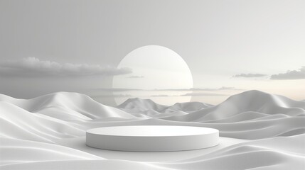 Round podium for product display with landscape ambient occlusion background. - obrazy, fototapety, plakaty