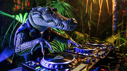 Alligator DJ Crocodile at a party in night club