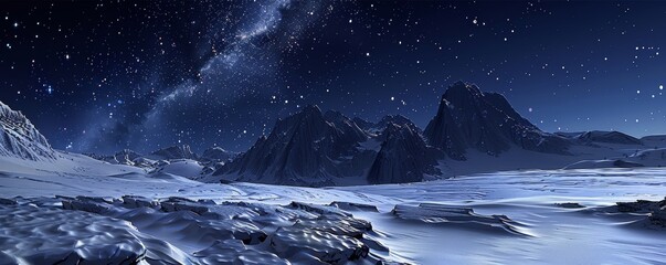 Silent vigil of stars over an undisturbed snowy landscape - obrazy, fototapety, plakaty