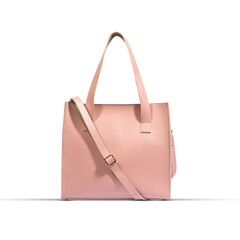 Pink woman's bag white and  black stips isolated on white background