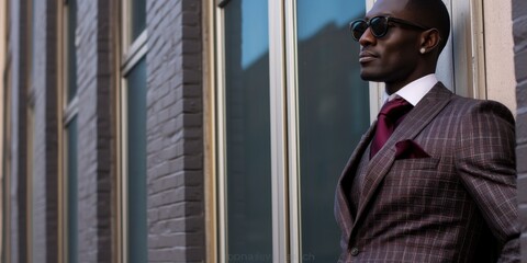 Amidst the urban throng, a stylish African American gentleman exudes elegance in his tailored suit.