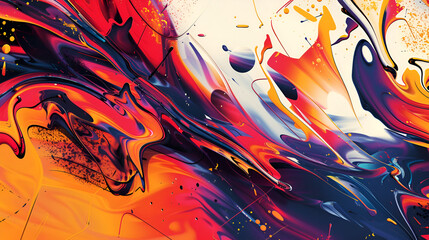 abstract comic background painting with acrylics in orange and red colors ,Abstract painting with red, yellow, and black splashing paint