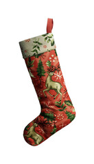 Christmas sock isolated on white. Christmas stocking with reindeer on a light, transparent background. Christmas element.
