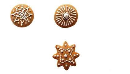 Christmas gingerbread cookies on a light, transparent background. Element of Christmas.