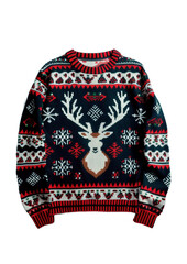 Christmas sweater with a reindeer on a light, transparent background. Christmas element.