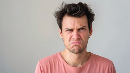 Frustrated Young Man with a Grimace - obrazy, fototapety, plakaty