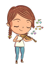 Girl playing violin, fiddle, violinist, cute, child, hand drawn